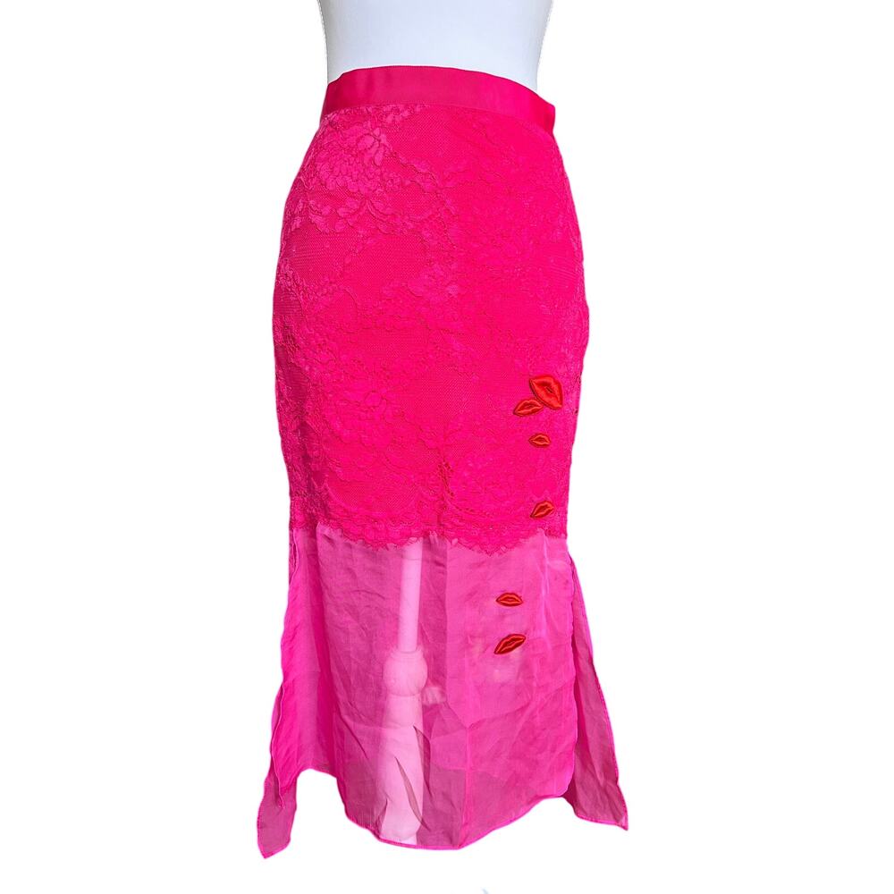 Miss Sixty Hot Pink Floral Lace & Sheer Panel Mini Skirt